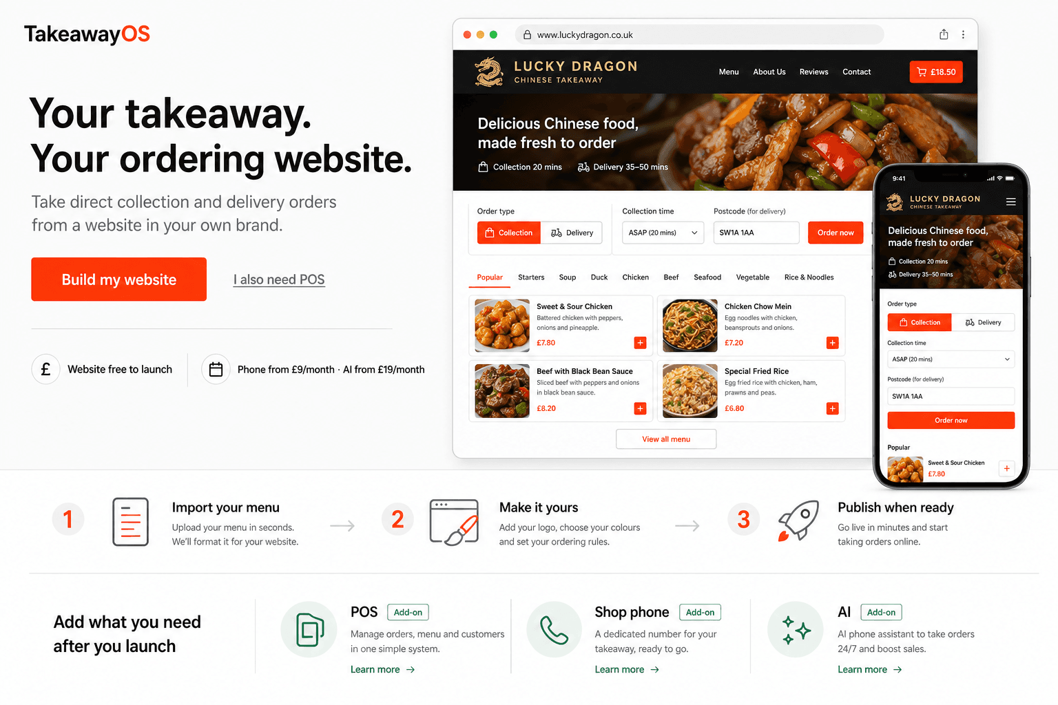 Lucky Dragon ordering website shown on desktop and mobile